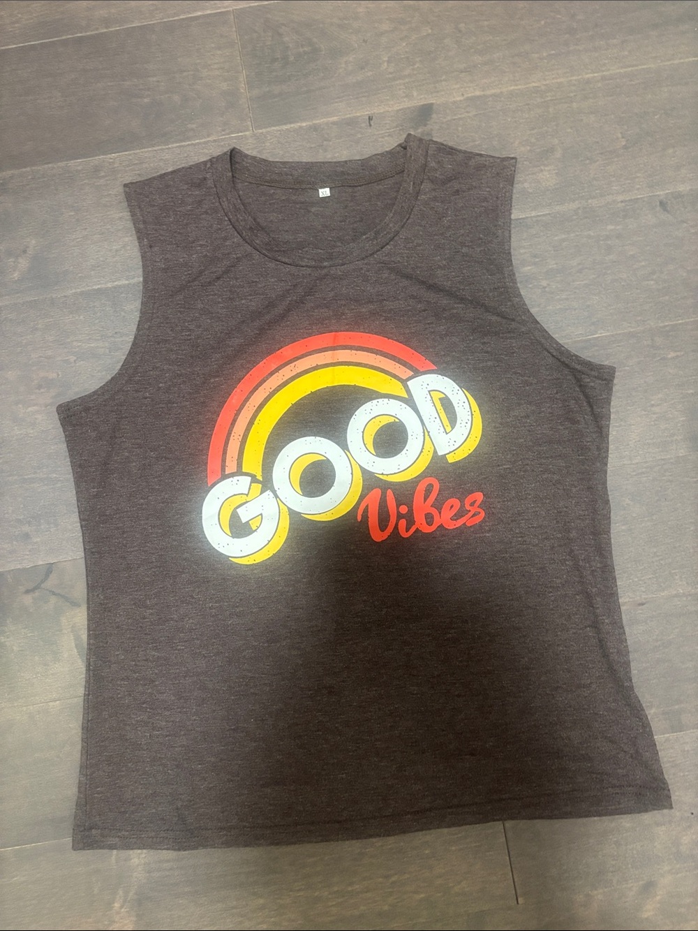 Good Vibes Retro Rainbow Muscle Tee - Charcoal